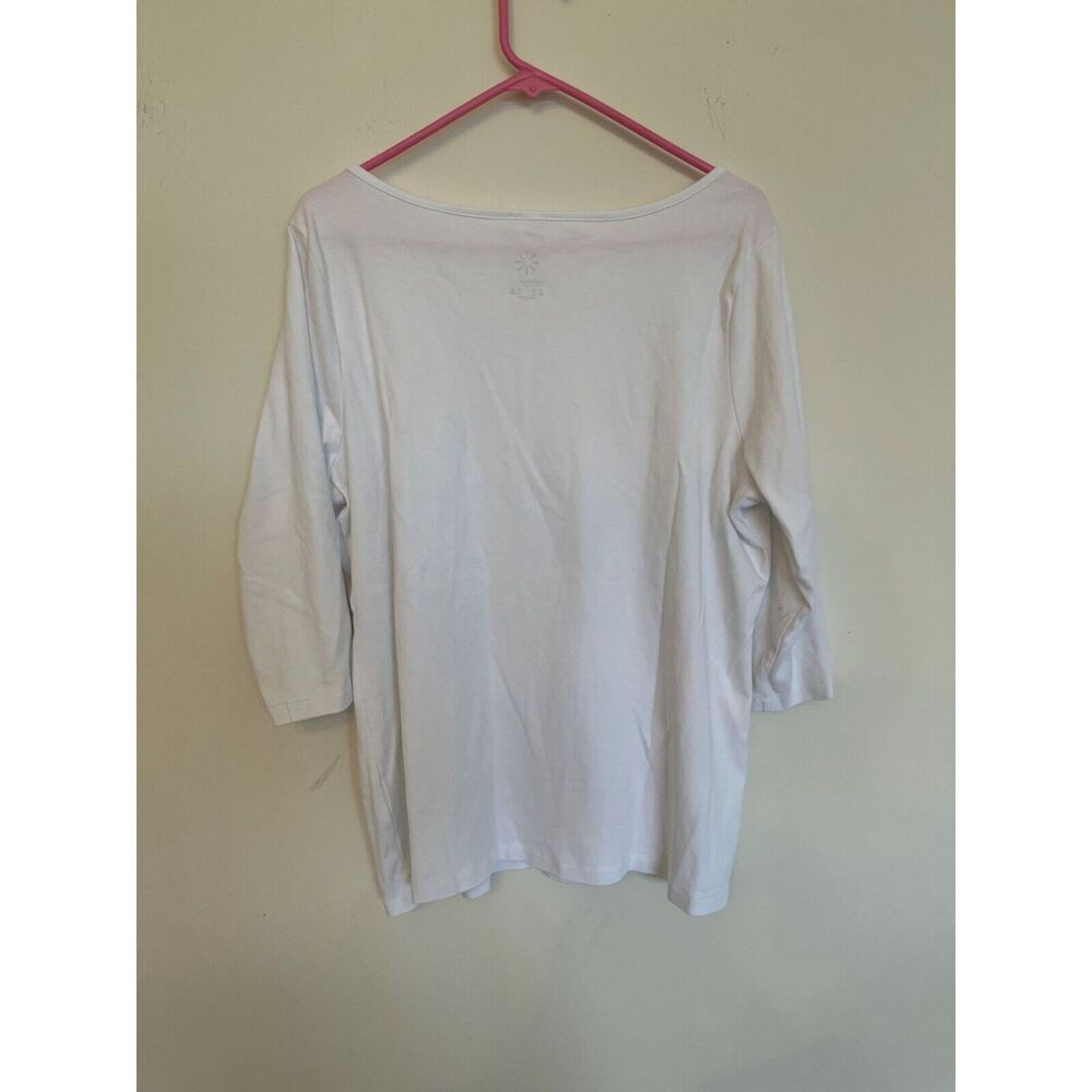 Isaac Mizrahi Womens 1X Top Tee Cotton Boat-Neck Casual - Picture 2 of 5